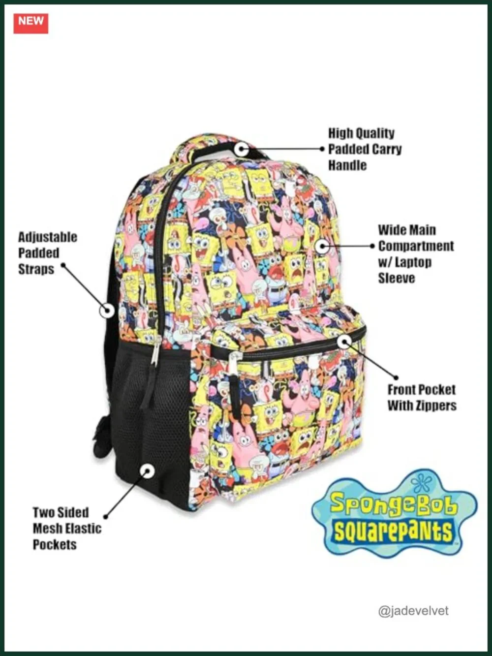 SpongeBob SquarePants Backpack for Kids and Adults - Laptop Compartment,